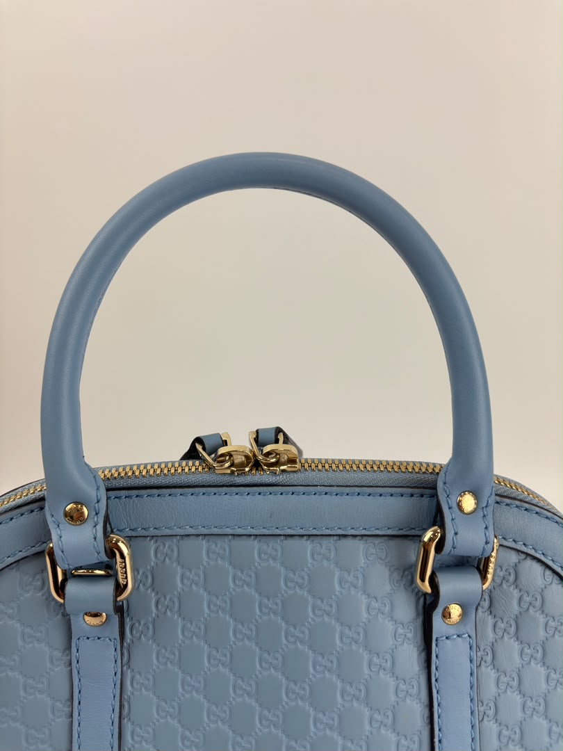 Microguccissima Leather Mini Dome Crossbody in Light Blue