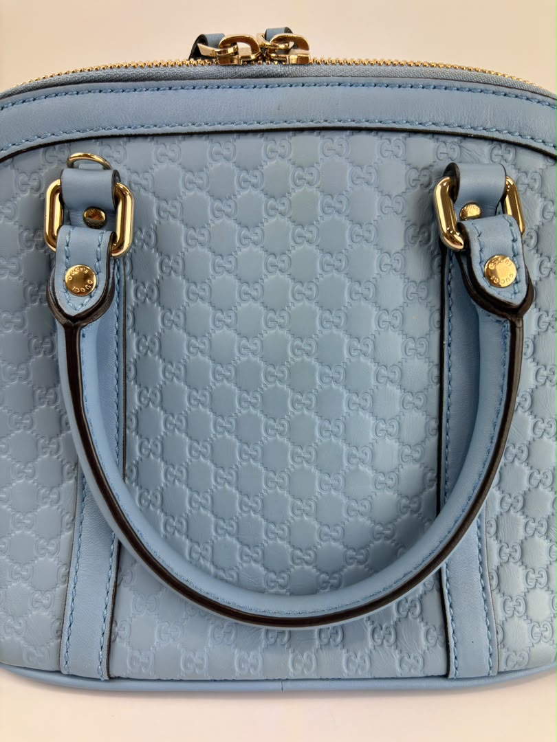 Microguccissima Leather Mini Dome Crossbody in Light Blue