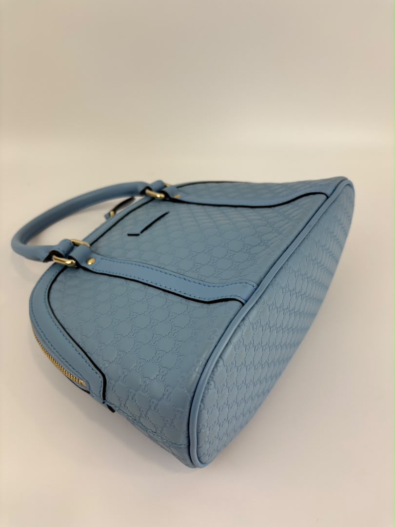Microguccissima Leather Mini Dome Crossbody in Light Blue
