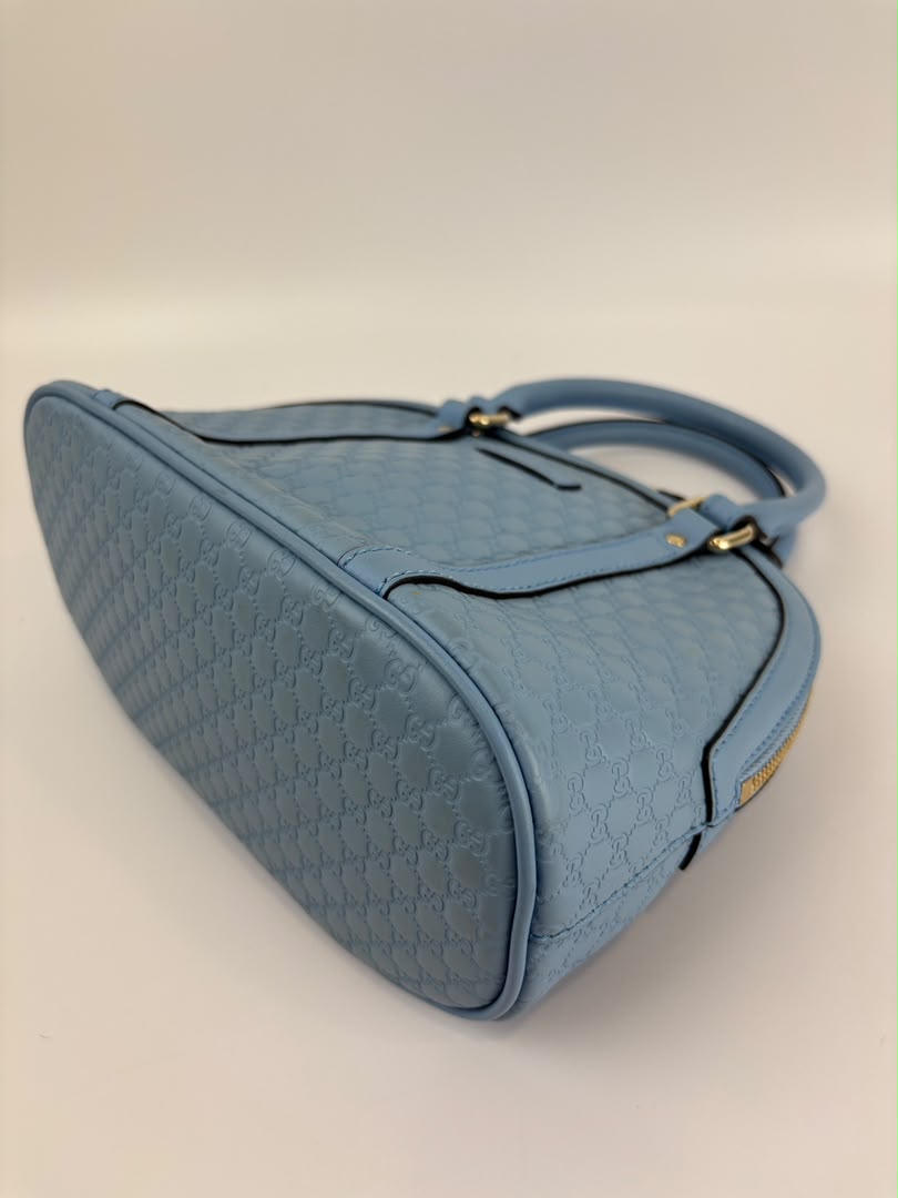 Microguccissima Leather Mini Dome Crossbody in Light Blue