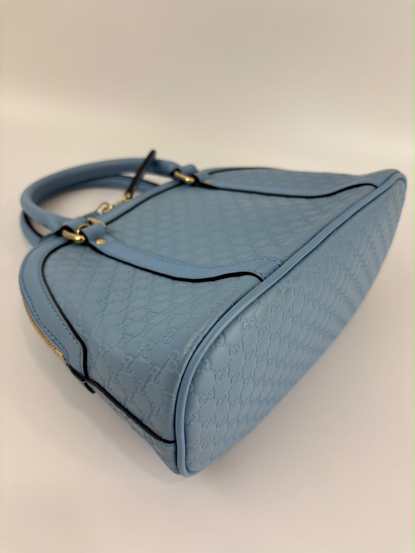 Microguccissima Leather Mini Dome Crossbody in Light Blue