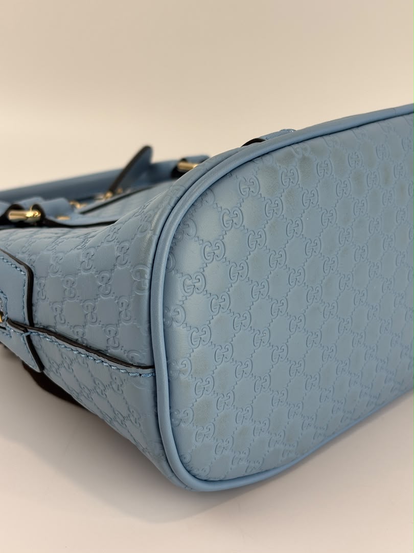 Microguccissima Leather Mini Dome Crossbody in Light Blue
