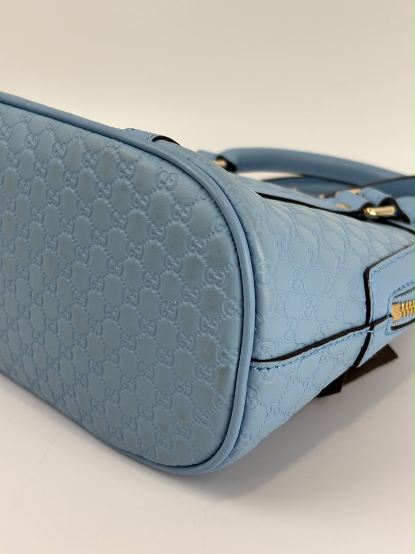 Microguccissima Leather Mini Dome Crossbody in Light Blue