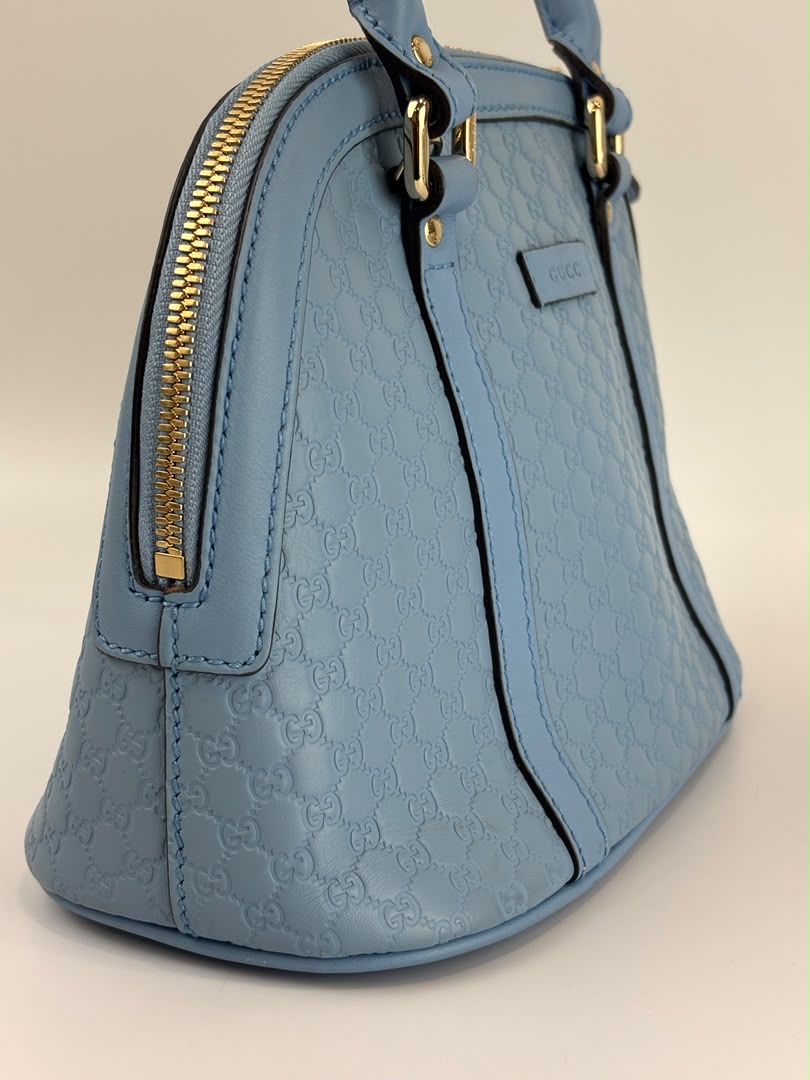 Microguccissima Leather Mini Dome Crossbody in Light Blue