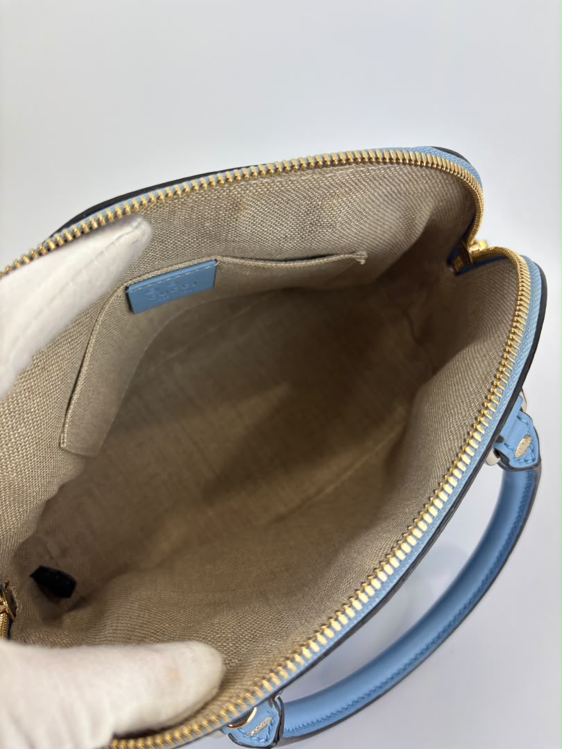 Microguccissima Leather Mini Dome Crossbody in Light Blue