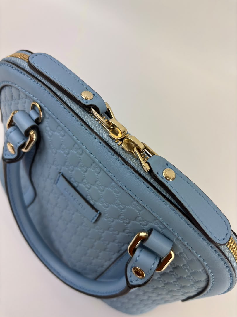 Microguccissima Leather Mini Dome Crossbody in Light Blue
