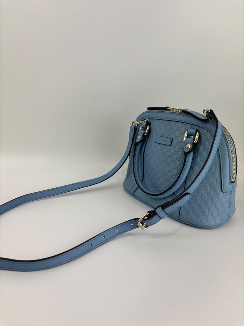 Microguccissima Leather Mini Dome Crossbody in Light Blue