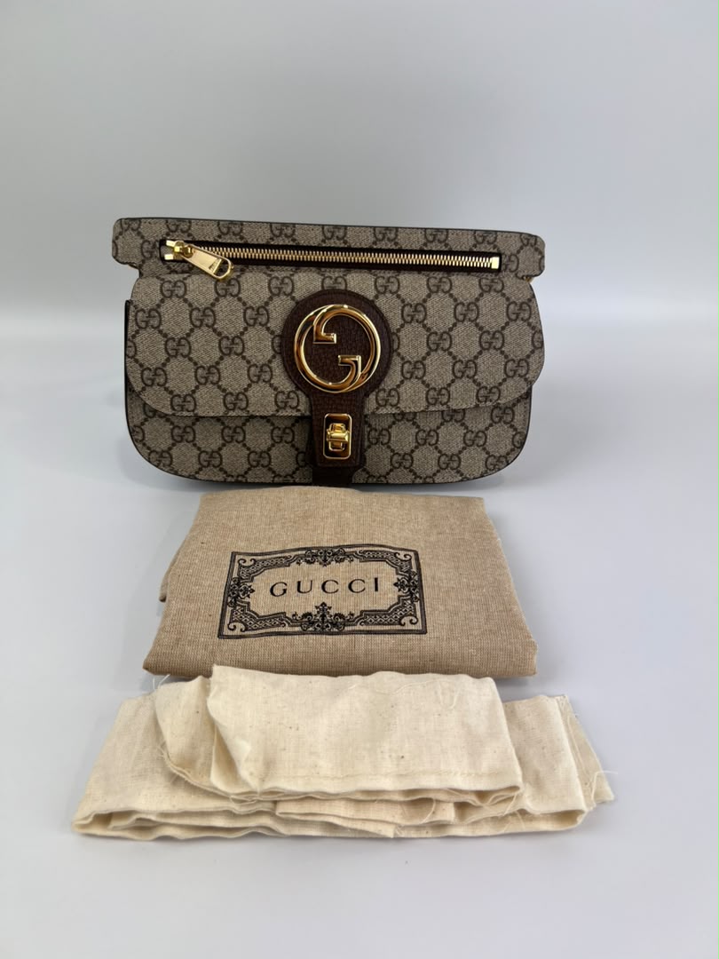 GG Supreme Monogram Textured Dollar Calfskin Blondie Belt Bag Beige Ebony New Acero