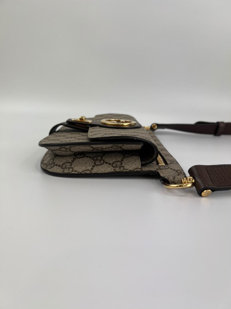 GG Supreme Monogram Textured Dollar Calfskin Blondie Belt Bag Beige Ebony New Acero