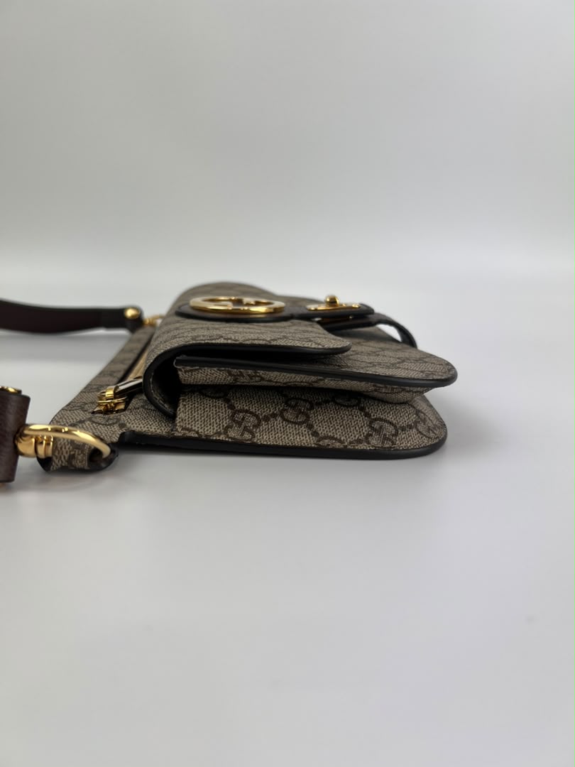 GG Supreme Monogram Textured Dollar Calfskin Blondie Belt Bag Beige Ebony New Acero