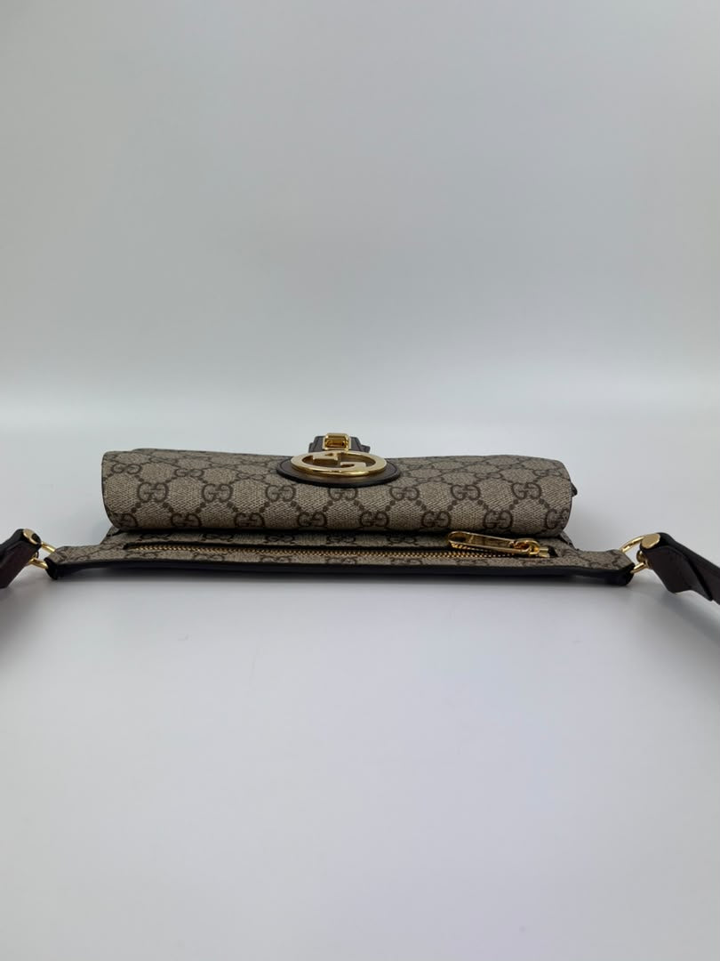 GG Supreme Monogram Textured Dollar Calfskin Blondie Belt Bag Beige Ebony New Acero