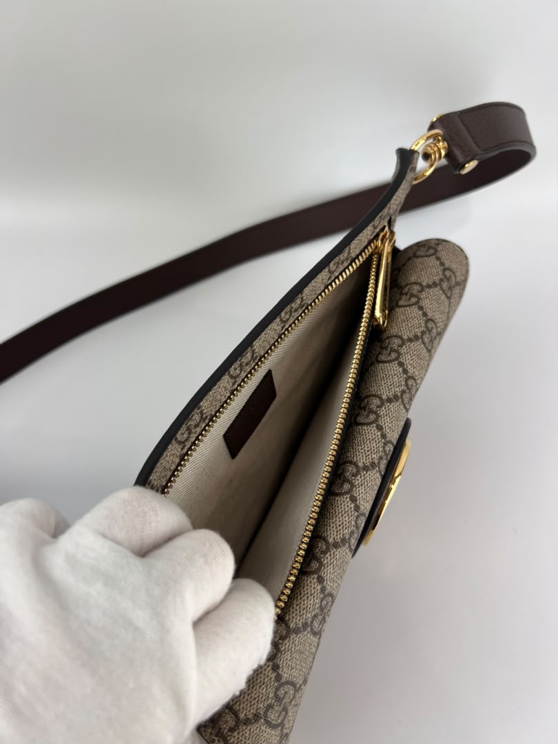 GG Supreme Monogram Textured Dollar Calfskin Blondie Belt Bag Beige Ebony New Acero