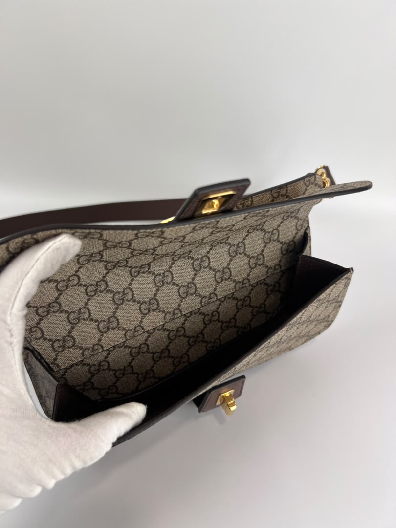 GG Supreme Monogram Textured Dollar Calfskin Blondie Belt Bag Beige Ebony New Acero