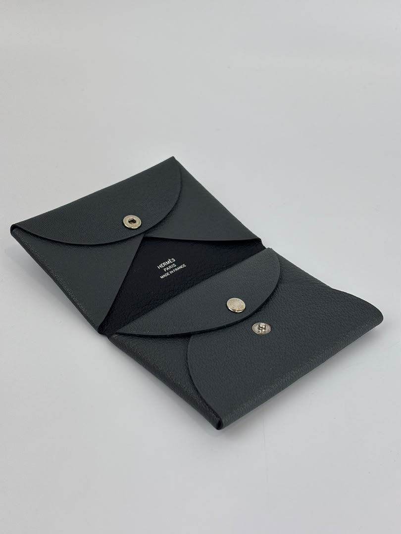Calvi Duo Card Holder Chevre Mysore Gris Misty / Noir