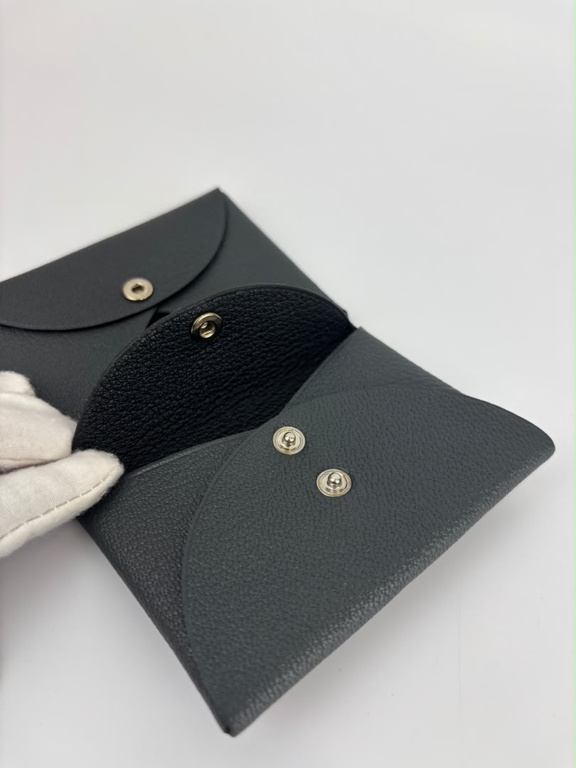Calvi Duo Card Holder Chevre Mysore Gris Misty / Noir