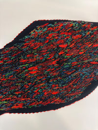 Dark Navy Multicolor Printed Silk Plisse Scarf 90cm