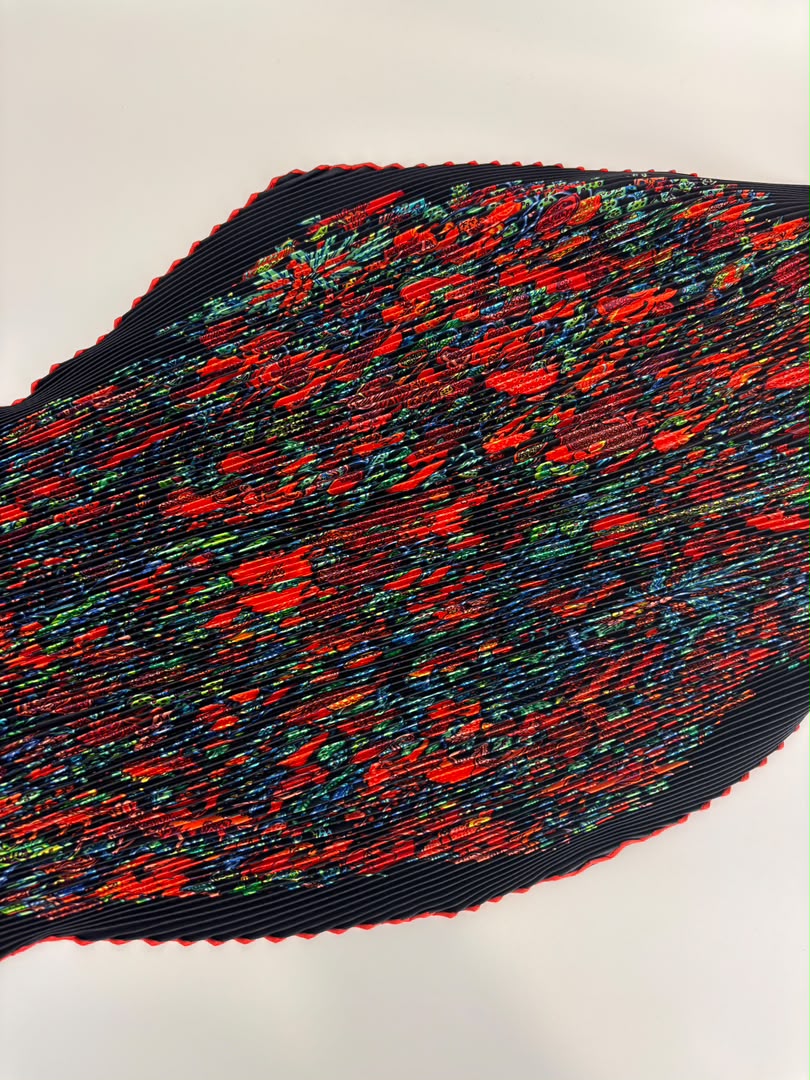 Dark Navy Multicolor Printed Silk Plisse Scarf 90cm