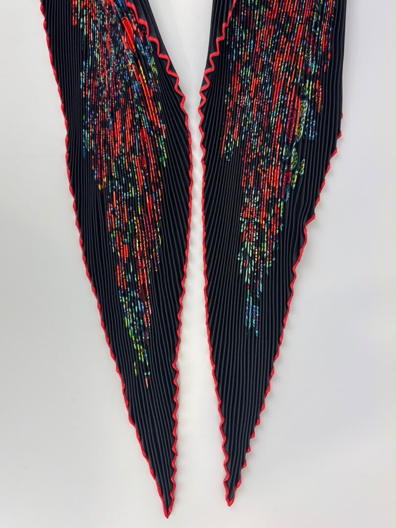 Dark Navy Multicolor Printed Silk Plisse Scarf 90cm