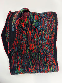 Dark Navy Multicolor Printed Silk Plisse Scarf 90cm