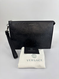 Barocco Black Calf Leather Clutch