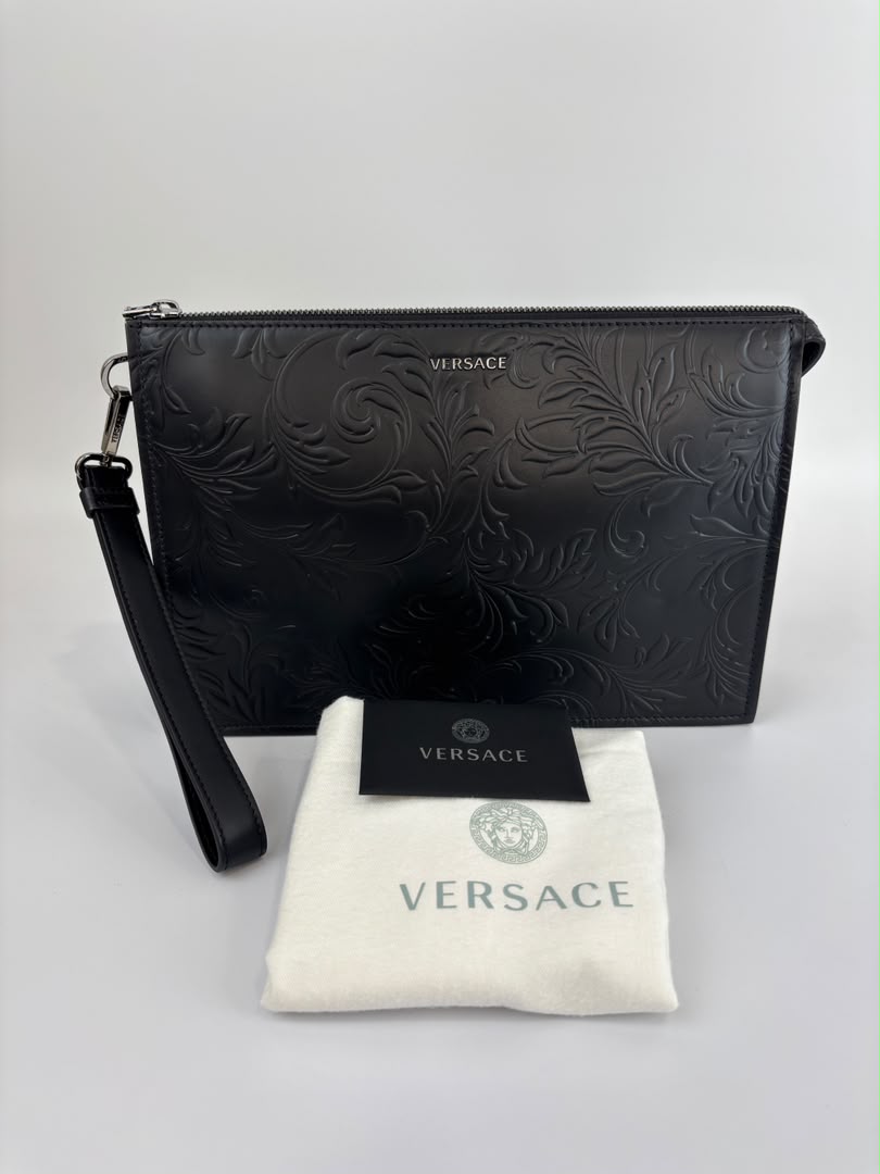 Barocco Black Calf Leather Clutch