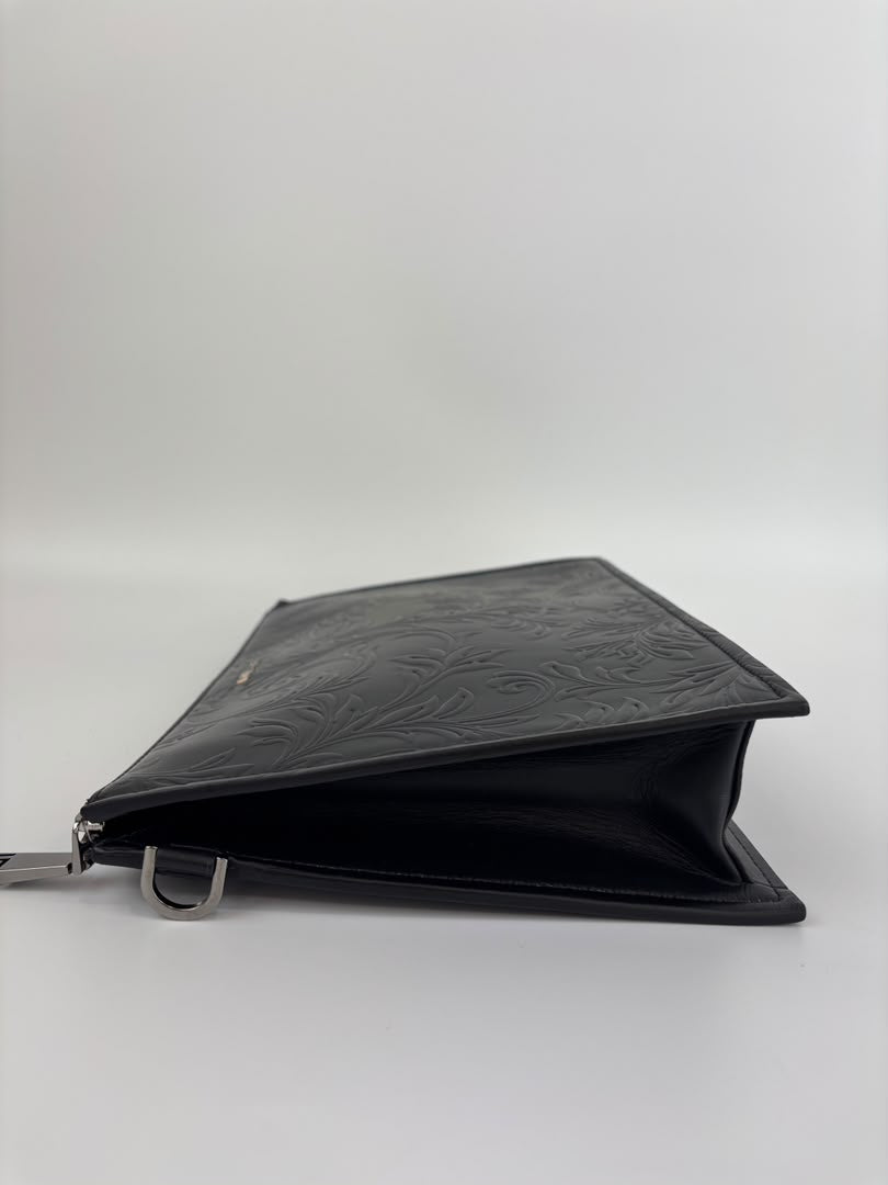 Barocco Black Calf Leather Clutch