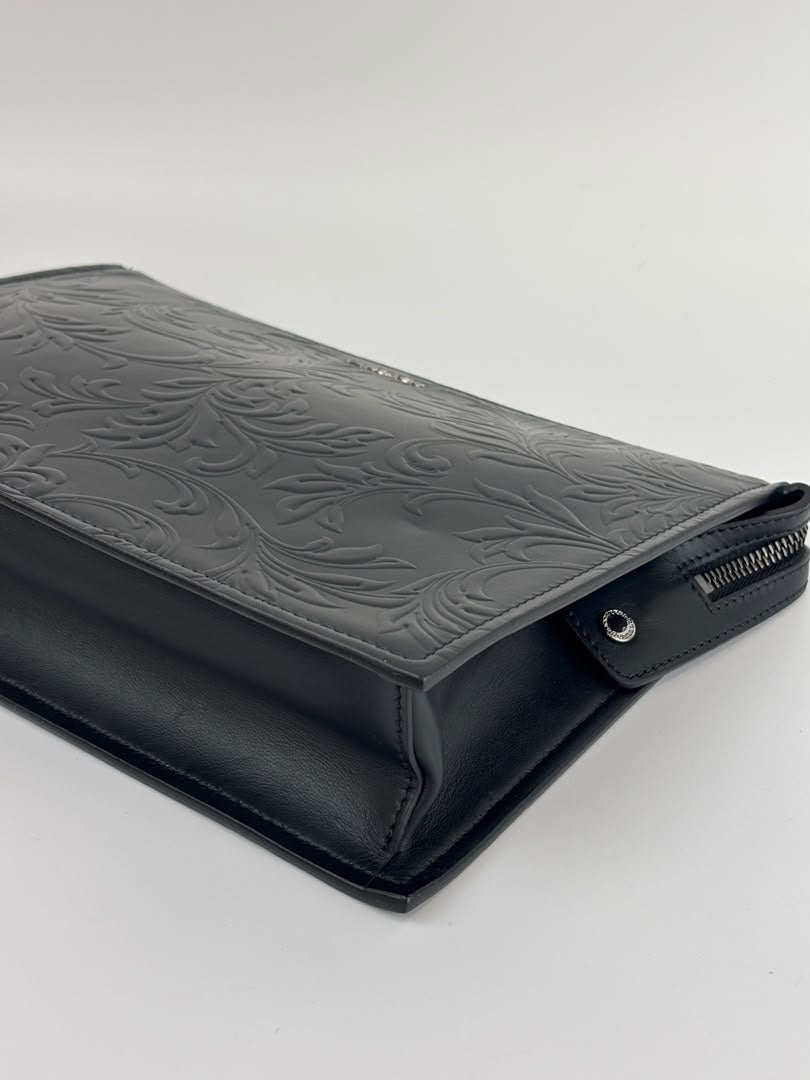Barocco Black Calf Leather Clutch