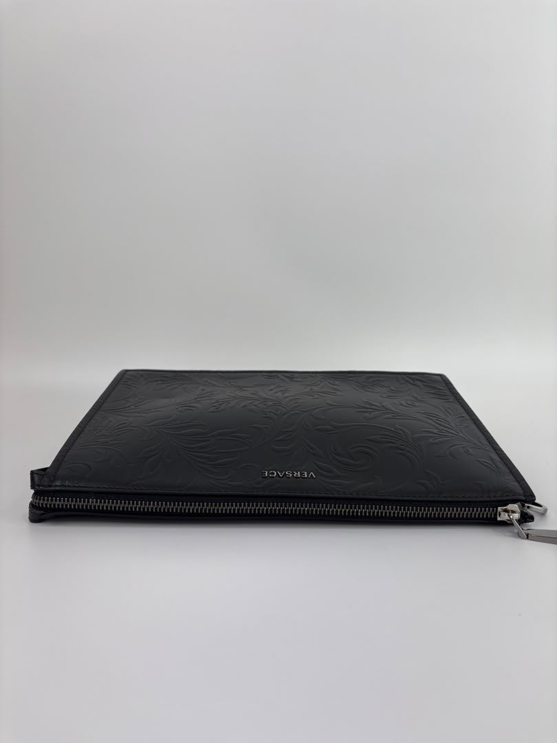 Barocco Black Calf Leather Clutch
