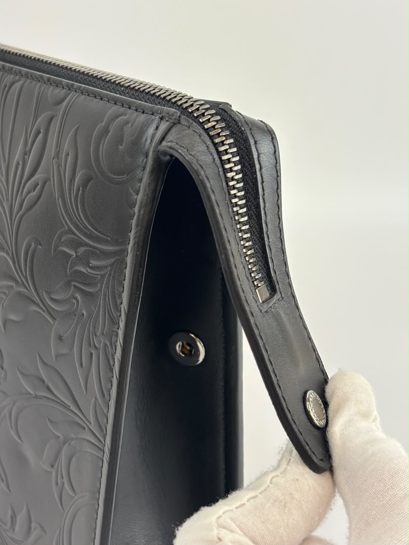 Barocco Black Calf Leather Clutch