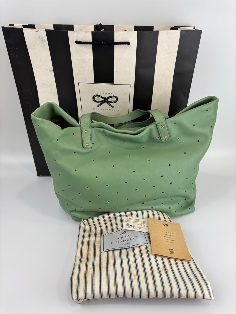 Tote in Mint Green Perforated Leather