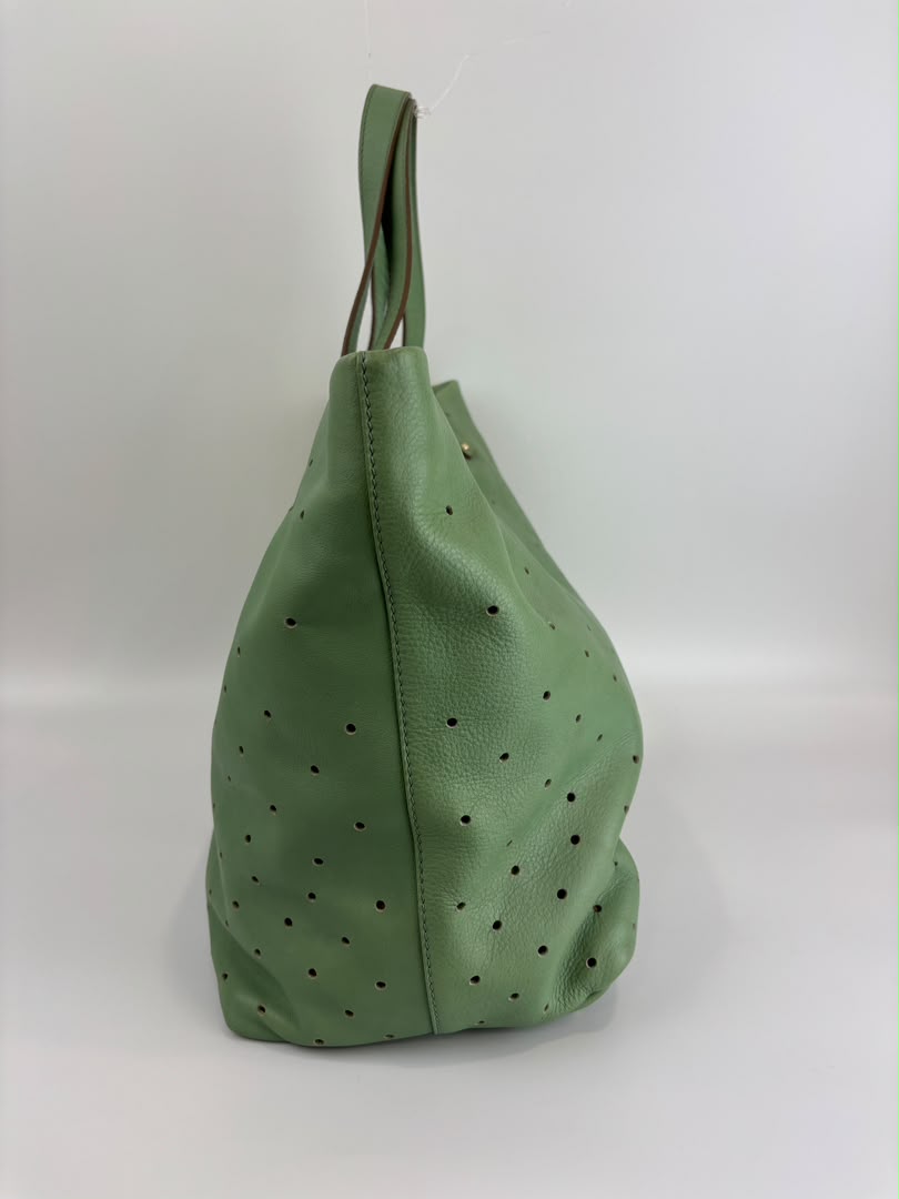 Tote in Mint Green Perforated Leather