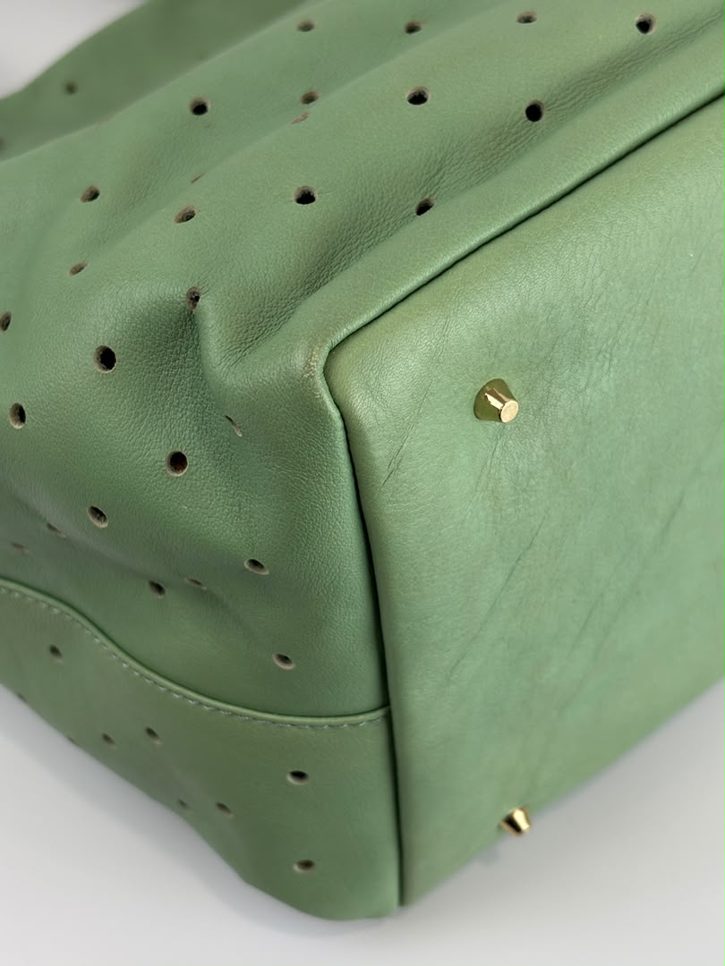 Tote in Mint Green Perforated Leather