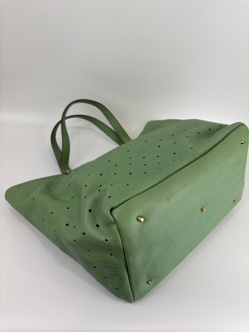 Tote in Mint Green Perforated Leather