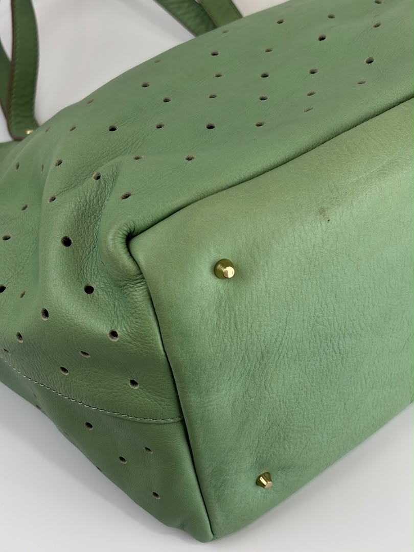 Tote in Mint Green Perforated Leather