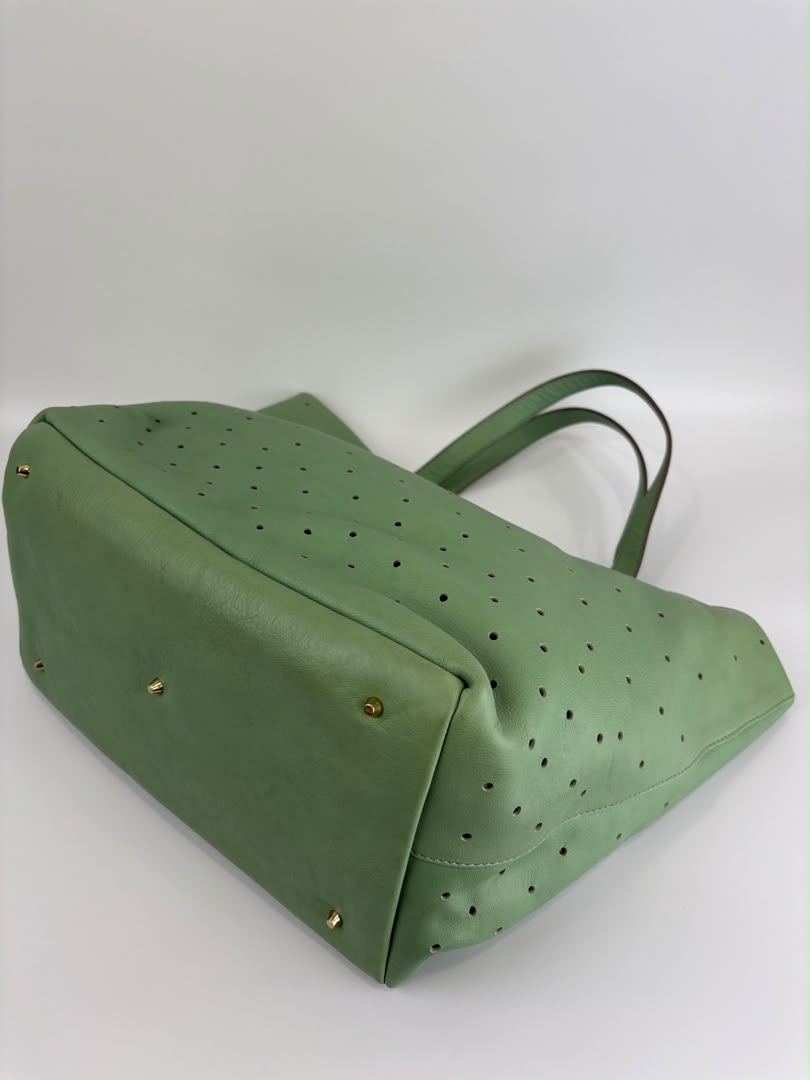Tote in Mint Green Perforated Leather