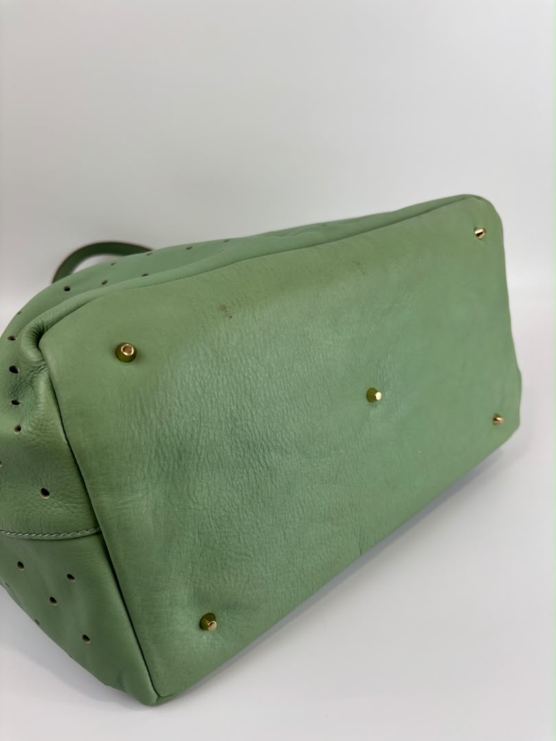 Tote in Mint Green Perforated Leather