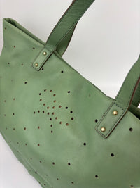 Tote in Mint Green Perforated Leather