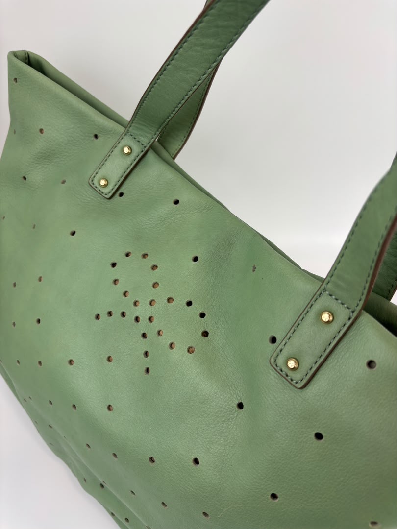 Tote in Mint Green Perforated Leather