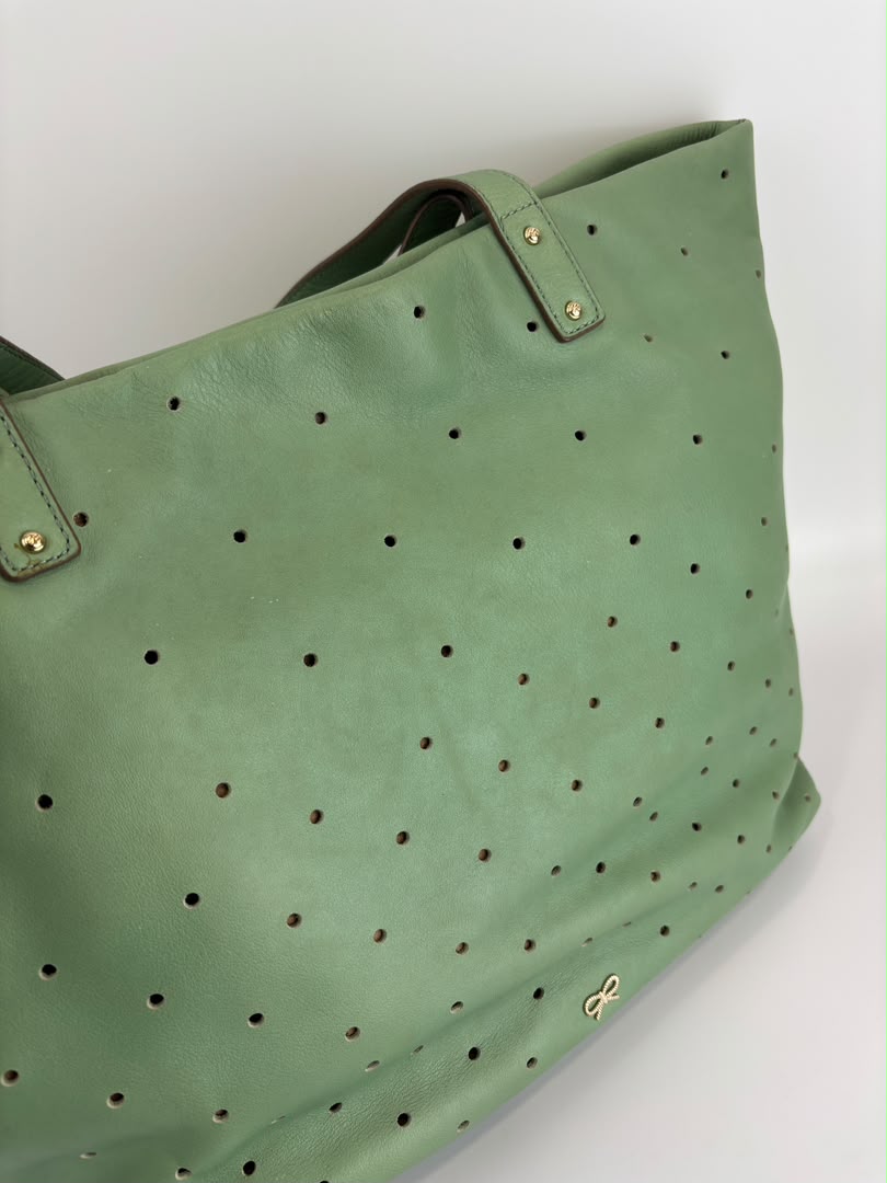 Tote in Mint Green Perforated Leather