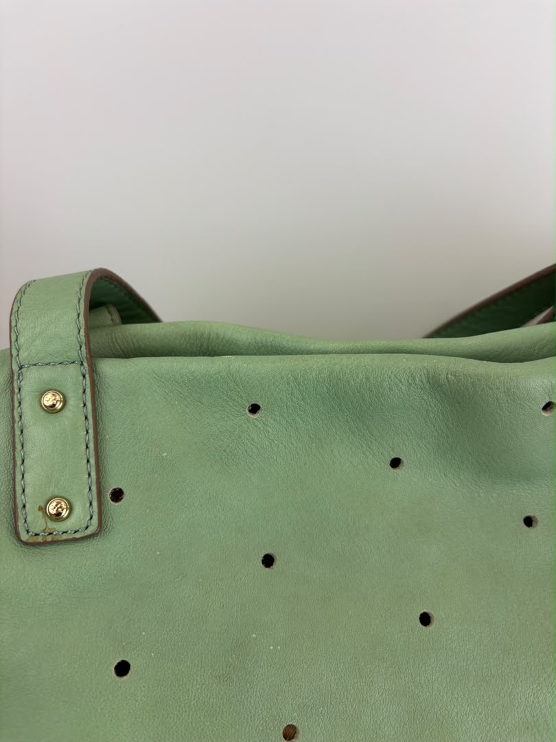 Tote in Mint Green Perforated Leather