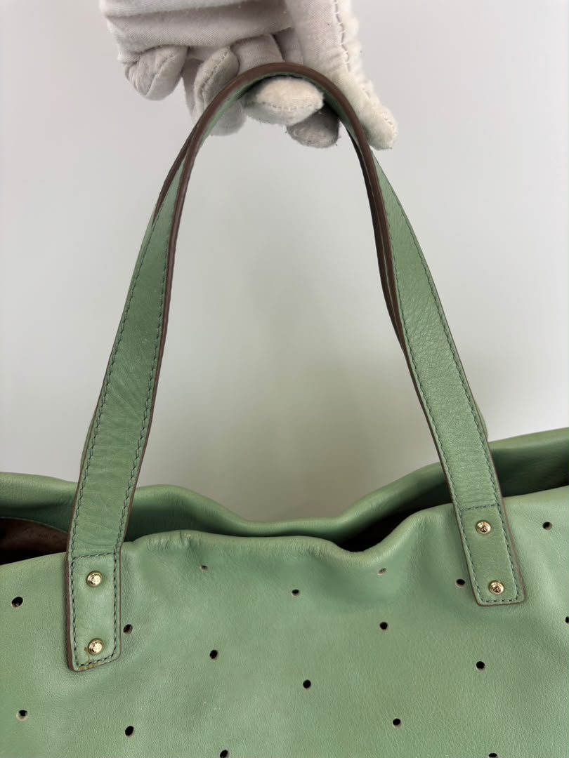 Tote in Mint Green Perforated Leather