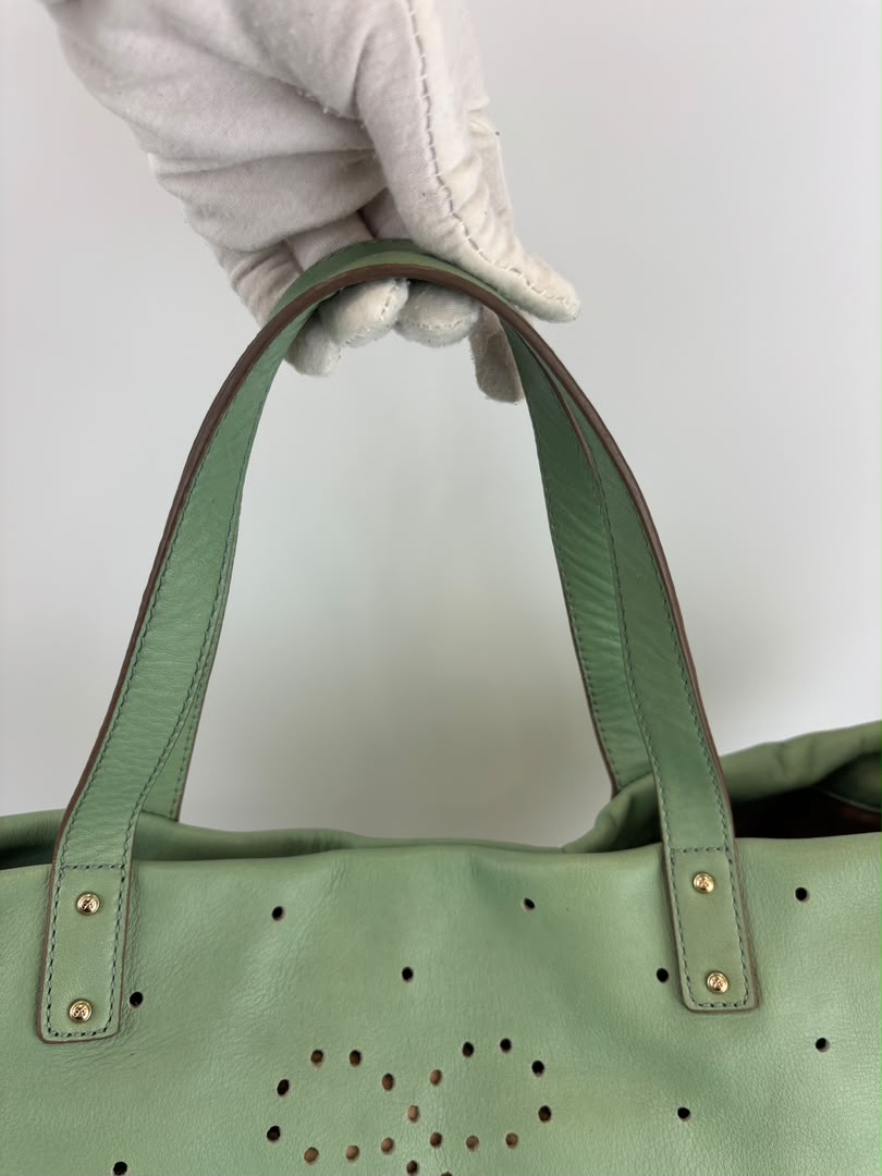 Tote in Mint Green Perforated Leather