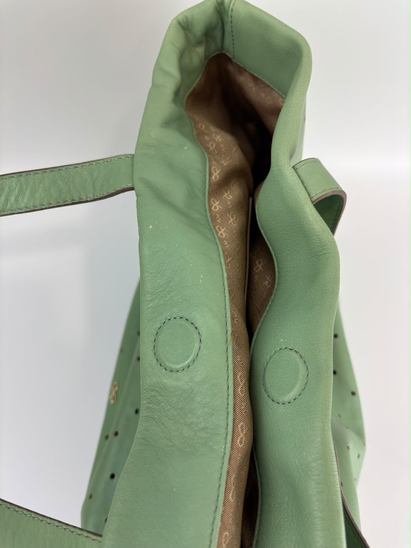 Tote in Mint Green Perforated Leather