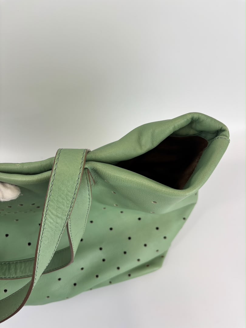 Tote in Mint Green Perforated Leather