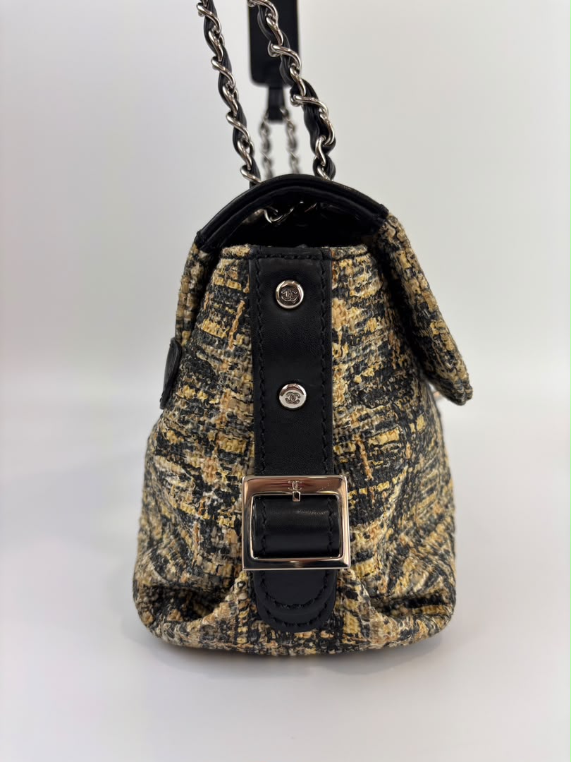 Watercolor Clover Painted Tweed Belted CC Medium Flap Bag SHW