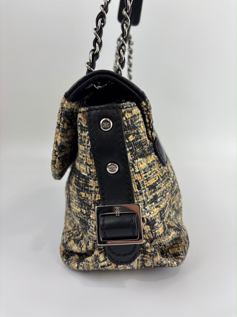 Watercolor Clover Painted Tweed Belted CC Medium Flap Bag SHW