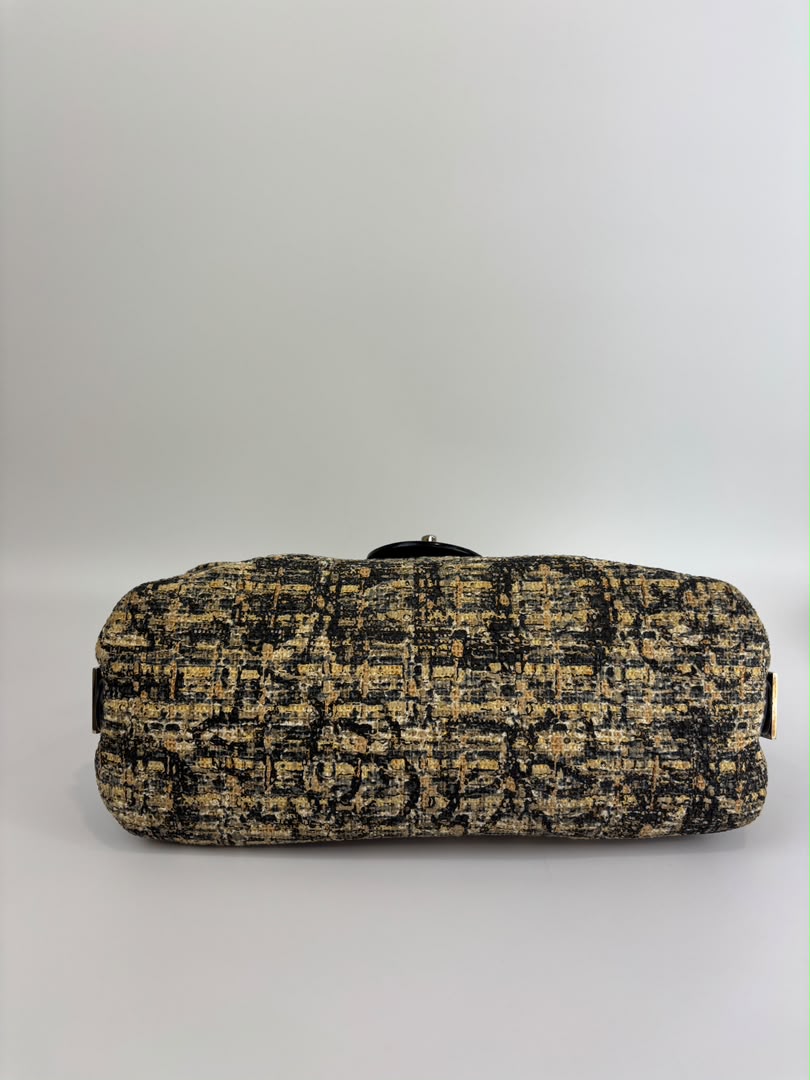 Watercolor Clover Painted Tweed Belted CC Medium Flap Bag SHW