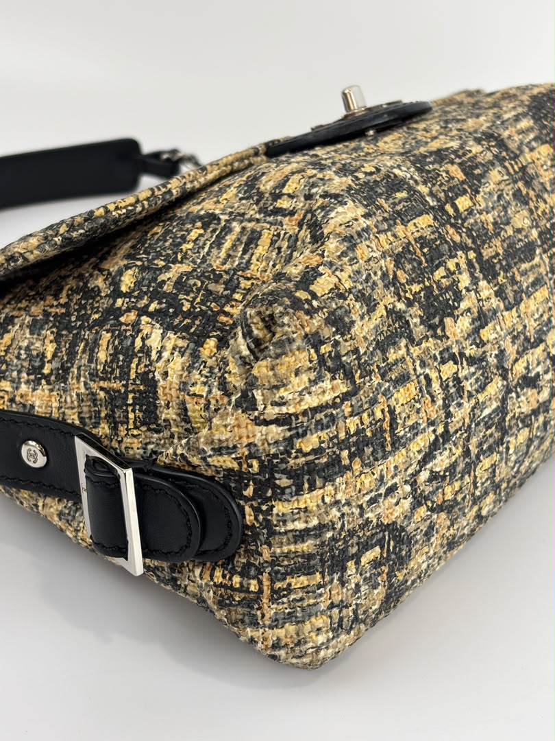 Watercolor Clover Painted Tweed Belted CC Medium Flap Bag SHW