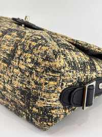 Watercolor Clover Painted Tweed Belted CC Medium Flap Bag SHW