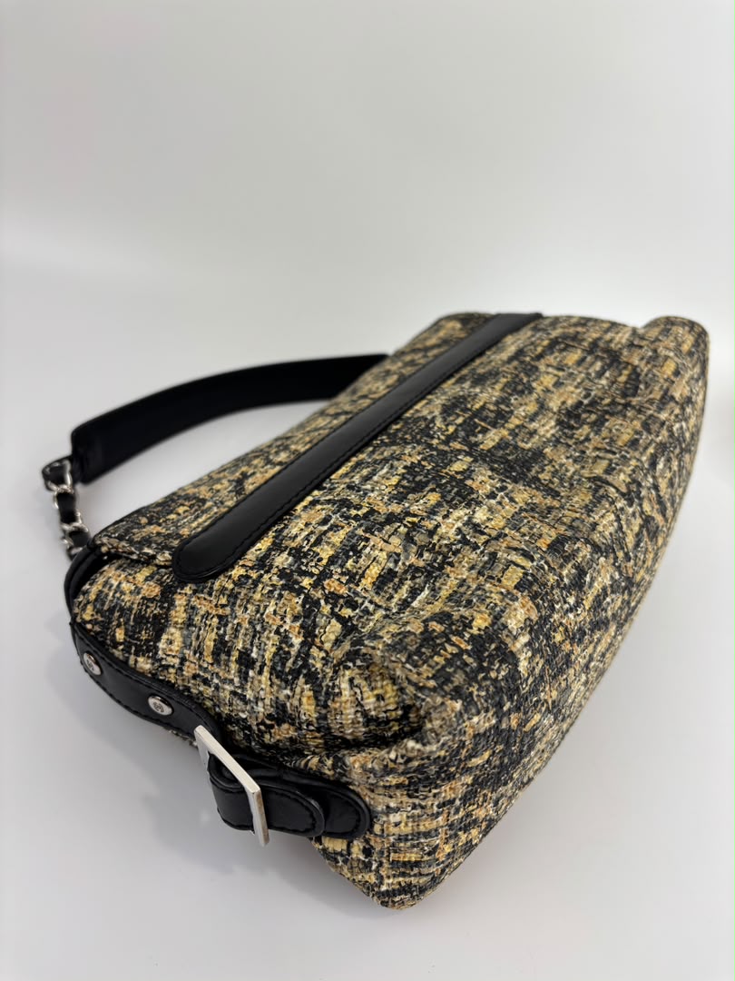 Watercolor Clover Painted Tweed Belted CC Medium Flap Bag SHW